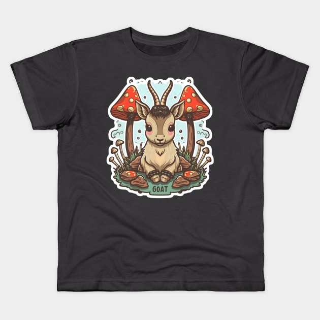 "Mushroom Meadow: A Playful Encounter with a Kid" Kids T-Shirt by Mohoagd 